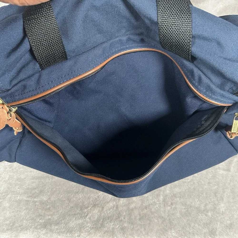 Vtg LL Bean Navy Canvas Leather Duffle Bag Shoulder Strap 22x12x10 43L